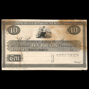 Canada, Commercial Bank of Newfoundland, 10 pounds : 1859