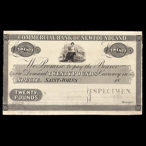 Canada, Commercial Bank of Newfoundland, 20 pounds : 1859