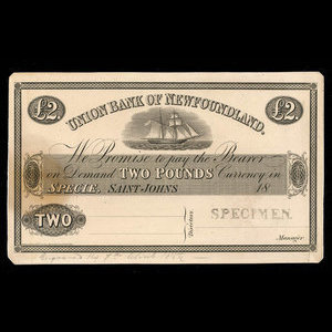 Canada, Union Bank of Newfoundland, 2 pounds : April 7, 1854