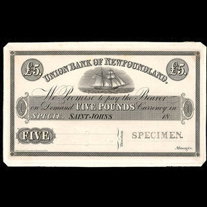 Canada, Union Bank of Newfoundland, 5 pounds : 1864