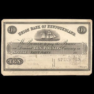 Canada, Union Bank of Newfoundland, 10 pounds : April 5, 1854