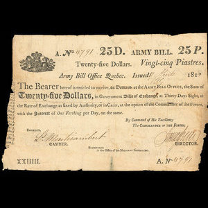 Canada, Army Bill Office, 25 dollars : April 17, 1813