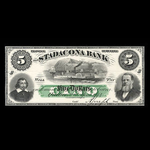 Canada, Stadacona Bank, 5 dollars : April 2, 1874