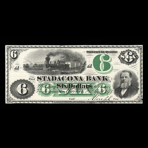 Canada, Stadacona Bank, 6 dollars : April 2, 1874