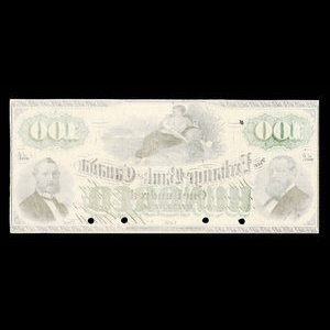 Canada, Exchange Bank of Canada, 100 dollars : January 2, 1873