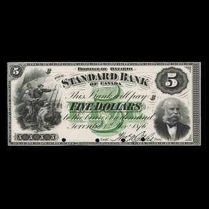 Canada, Standard Bank of Canada, 5 dollars : November 1, 1876
