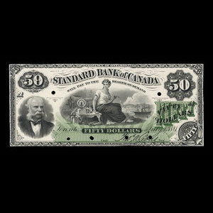 Canada, Standard Bank of Canada, 50 dollars : July 1, 1881