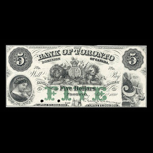 Canada, Bank of Toronto (The), 5 dollars : July 1, 1880