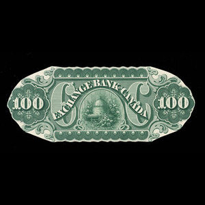 Canada, Exchange Bank of Canada, 100 dollars : January 2, 1873