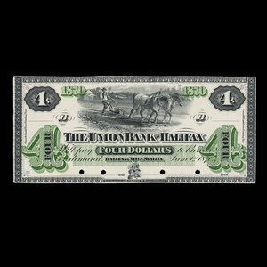 Canada, Union Bank of Halifax, 4 dollars : June 1, 1870
