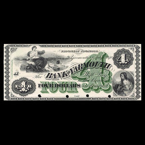 Canada, Bank of Yarmouth, 4 dollars : July 1, 1870