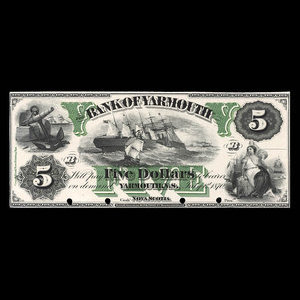 Canada, Bank of Yarmouth, 5 dollars : July 1, 1870