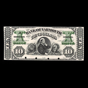 Canada, Bank of Yarmouth, 10 dollars : July 1, 1870