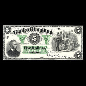 Canada, Bank of Hamilton, 5 dollars : September 2, 1872