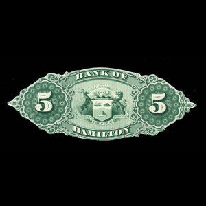 Canada, Bank of Hamilton, 5 dollars : September 2, 1872