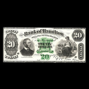 Canada, Bank of Hamilton, 20 dollars : January 2, 1873