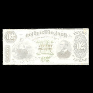 Canada, Bank of Hamilton, 20 dollars : January 2, 1873