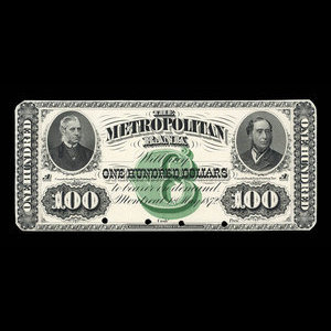 Canada, Metropolitan Bank, 100 dollars : May 1, 1872