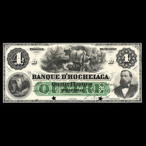 Canada, Banque d'Hochelaga, 4 piastres : January 2, 1874