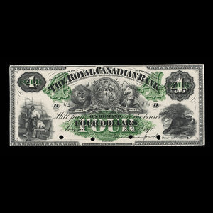 Canada, Royal Canadian Bank, 4 dollars : July 1, 1870