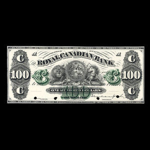 Canada, Royal Canadian Bank, 100 dollars : October 2, 1871