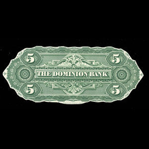 Canada, Dominion Bank, 5 dollars : February 1, 1871