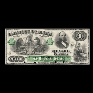 Canada, Banque de St. Jean, 4 dollars : September 1, 1873