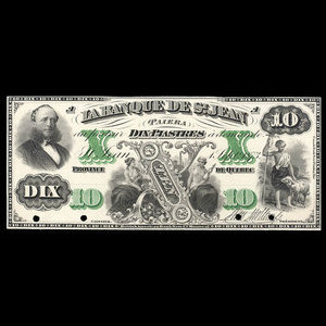 Canada, Banque de St. Jean, 10 dollars : September 1, 1873