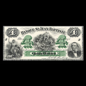 Canada, Banque St. Jean Baptiste, 4 dollars : June 24, 1875