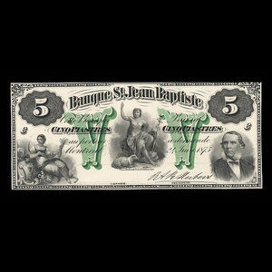 Canada, Banque St. Jean Baptiste, 5 dollars : June 24, 1875