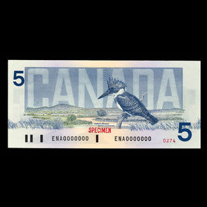 Canada, Bank of Canada, 5 dollars : 1986