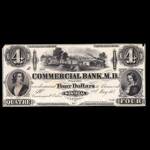 Canada, Commercial Bank of the Midland District, 4 dollars : May 2, 1854