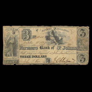 Canada, Farmers Bank of St. Johns, 3 dollars : October 15, 1837