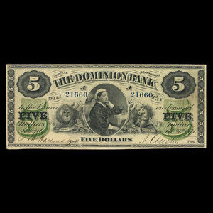 Canada, Dominion Bank, 5 dollars : February 1, 1871