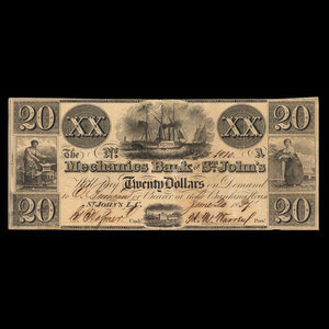 Canada, Mechanics Bank of St. John's, 20 dollars : June 20, 1837