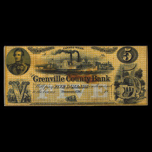 Canada, Grenville County Bank, 5 dollars : 1856