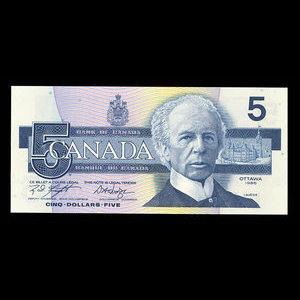 Canada, Bank of Canada, 5 dollars : 1986