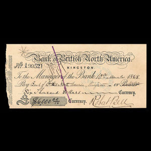 Canada, Bank of British North America, 6,000 dollars : March 10, 1868