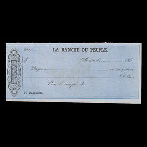 Canada, Banque du Peuple (People's Bank), no denomination : 1869