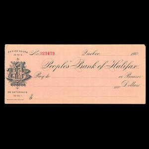 Canada, People's Bank of Halifax, no denomination : 1909