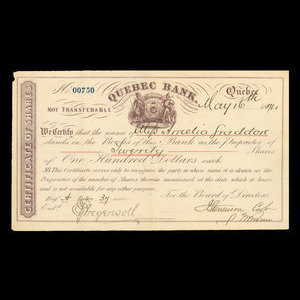 Canada, Quebec Bank, 2,000 dollars : May 16, 1874