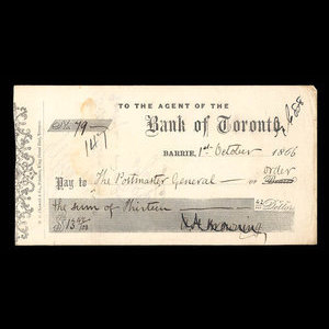 Canada, Bank of Toronto (The), 13 dollars, 42 cents : October 1, 1866