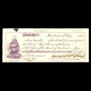 Canada, Bank of Montreal, 1,500 dollars : July 15, 1863