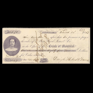 Canada, Bank of Montreal, 185 dollars, 71 cents : March 22, 1859