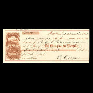 Canada, Banque du Peuple (People's Bank), 210 dollars, 22 cents : December 10, 1860