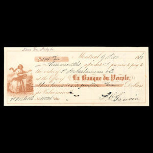 Canada, Banque du Peuple (People's Bank), 314 dollars, 47 cents : November 9, 1860