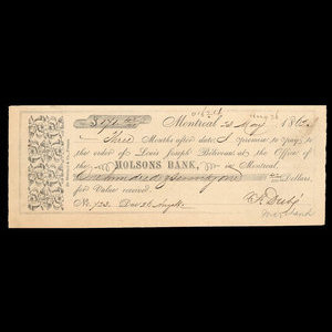 Canada, Molsons Bank, 171 dollars, 42 cents : May 23, 1862