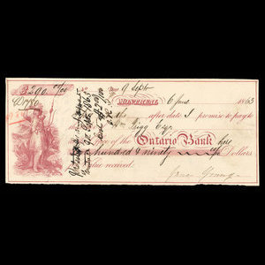 Canada, Ontario Bank, 290 dollars : June 6, 1863