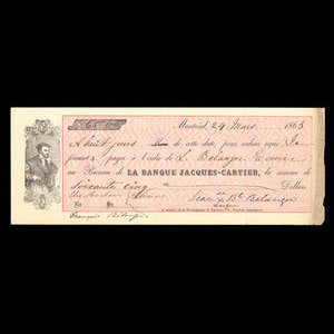 Canada, Banque Jacques-Cartier, 65 dollars : March 24, 1863