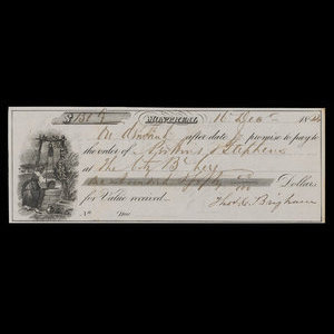 Canada, City Bank (Montreal), 150 dollars : December 16, 1854